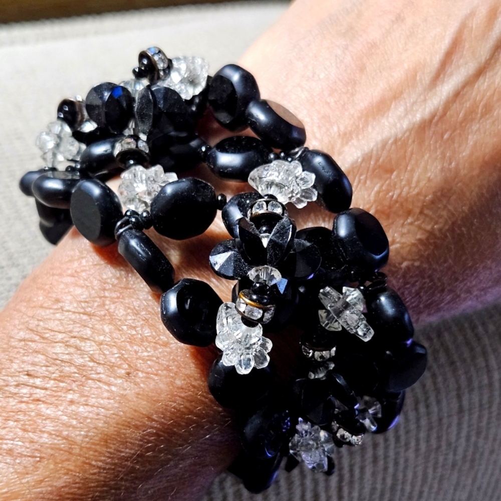 Chunky, Beaded Miriam Haskell Black Wrap Bracelet - image 2